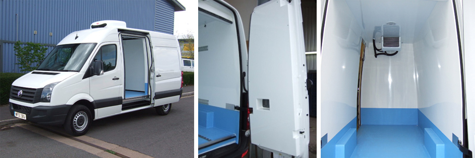 Photo series of a VW Crafter refrigerated van conversion.