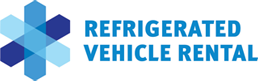 White and blue Refrigerated Vehicle Rental logo.